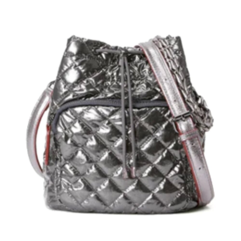MZ Wallace Anthracite Metallic Crosby Drawstring Bucket Bag